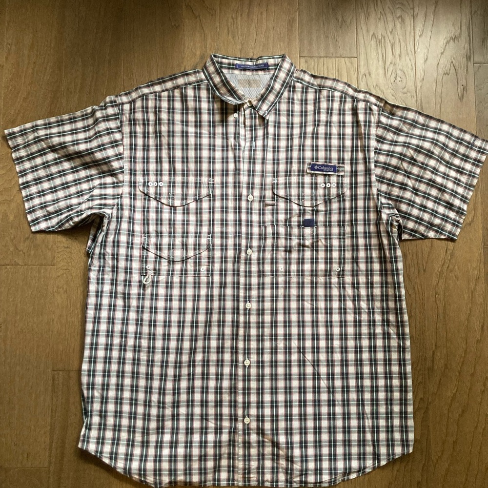 Columbia Men's Casual Plaid Shirt - Black and White-Size 2XL